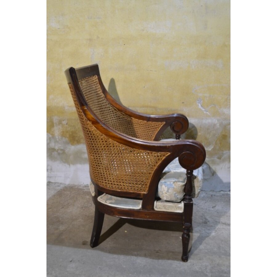 Elegante Regency mahoniehouten bergère stoel met rieten rug-9