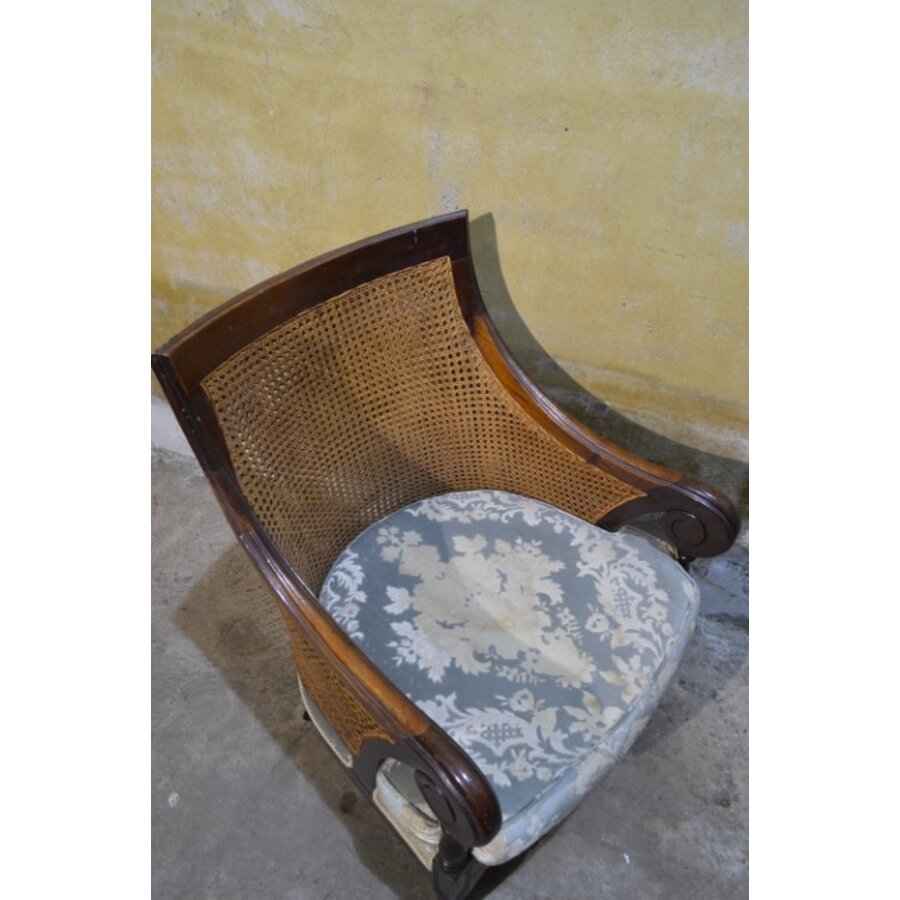 Elegante Regency mahoniehouten bergère stoel met rieten rug-10