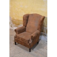 thumb-Vintage oorfauteuil van nubuckleer in goudbruine kleur-3