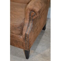 thumb-Vintage oorfauteuil van nubuckleer in goudbruine kleur-4