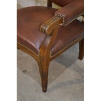 thumb-Klassieke fauteuil met donkerbruin leer en houtsnijwerk-5
