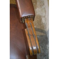 thumb-Klassieke fauteuil met donkerbruin leer en houtsnijwerk-9