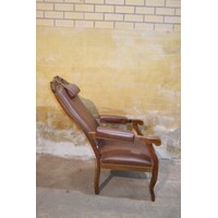 thumb-Klassieke fauteuil met donkerbruin leer en houtsnijwerk-10