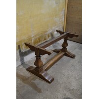 thumb-Antieke eiken lange kloostertafel met robuuste kolompoten-3