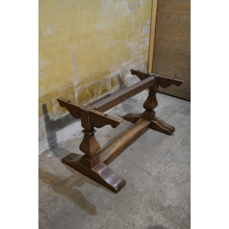 Antieke eiken lange kloostertafel met robuuste kolompoten-3