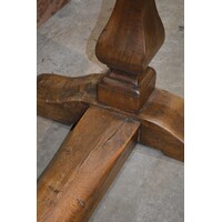 thumb-Antieke eiken lange kloostertafel met robuuste kolompoten-4