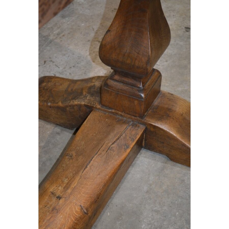 Antieke eiken lange kloostertafel met robuuste kolompoten-4