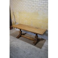 thumb-Antieke eiken lange kloostertafel met robuuste kolompoten-6
