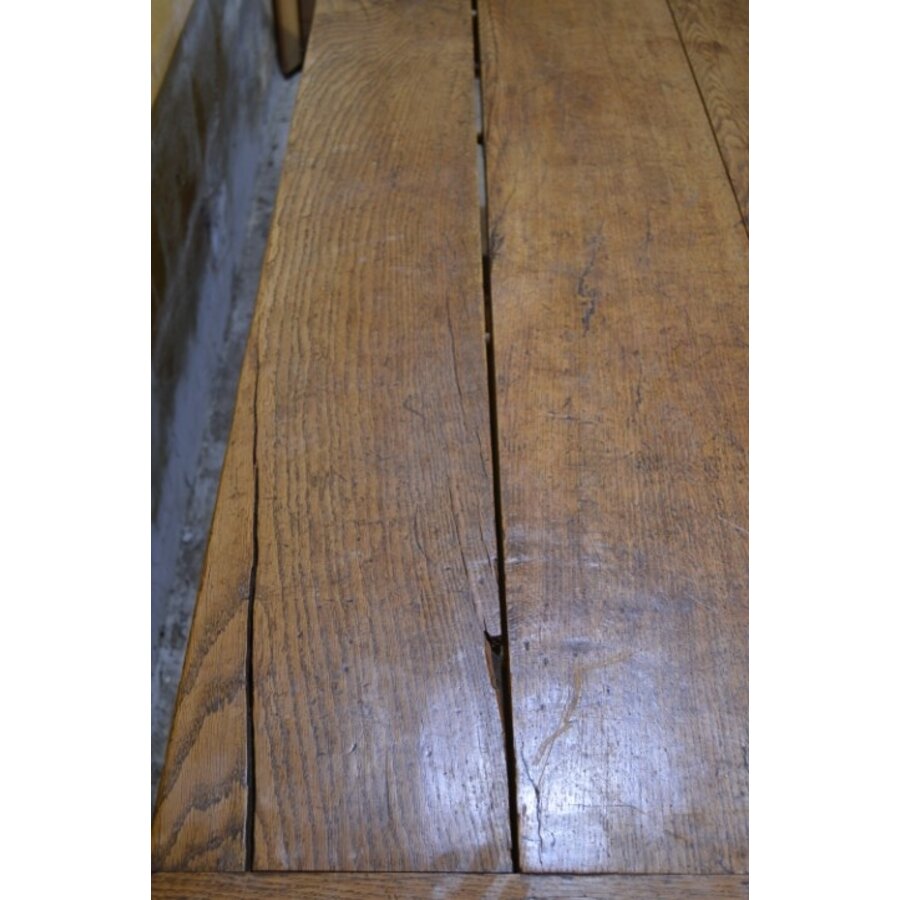 Antieke eiken lange kloostertafel met robuuste kolompoten-7