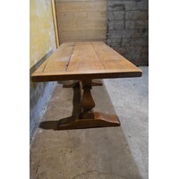 thumb-Antieke eiken lange kloostertafel met robuuste kolompoten-9