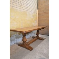 thumb-Antieke eiken lange kloostertafel met robuuste kolompoten-1