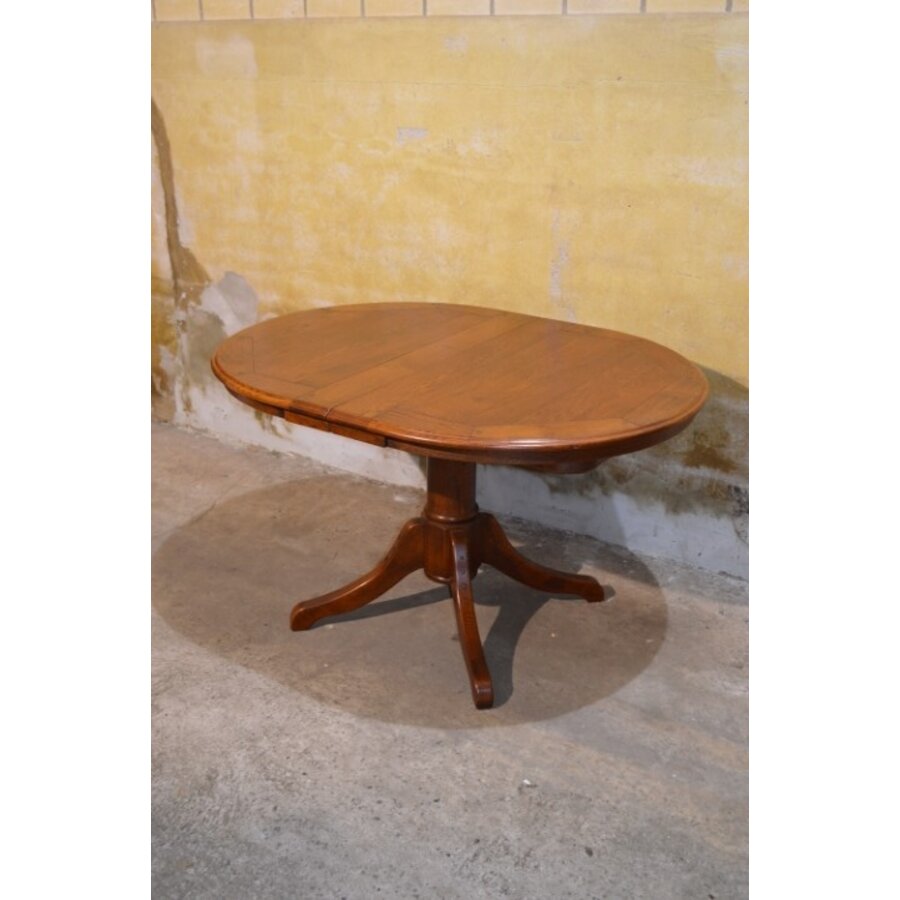 Massief eiken ovale uittrektafel in mahonie kleur-3