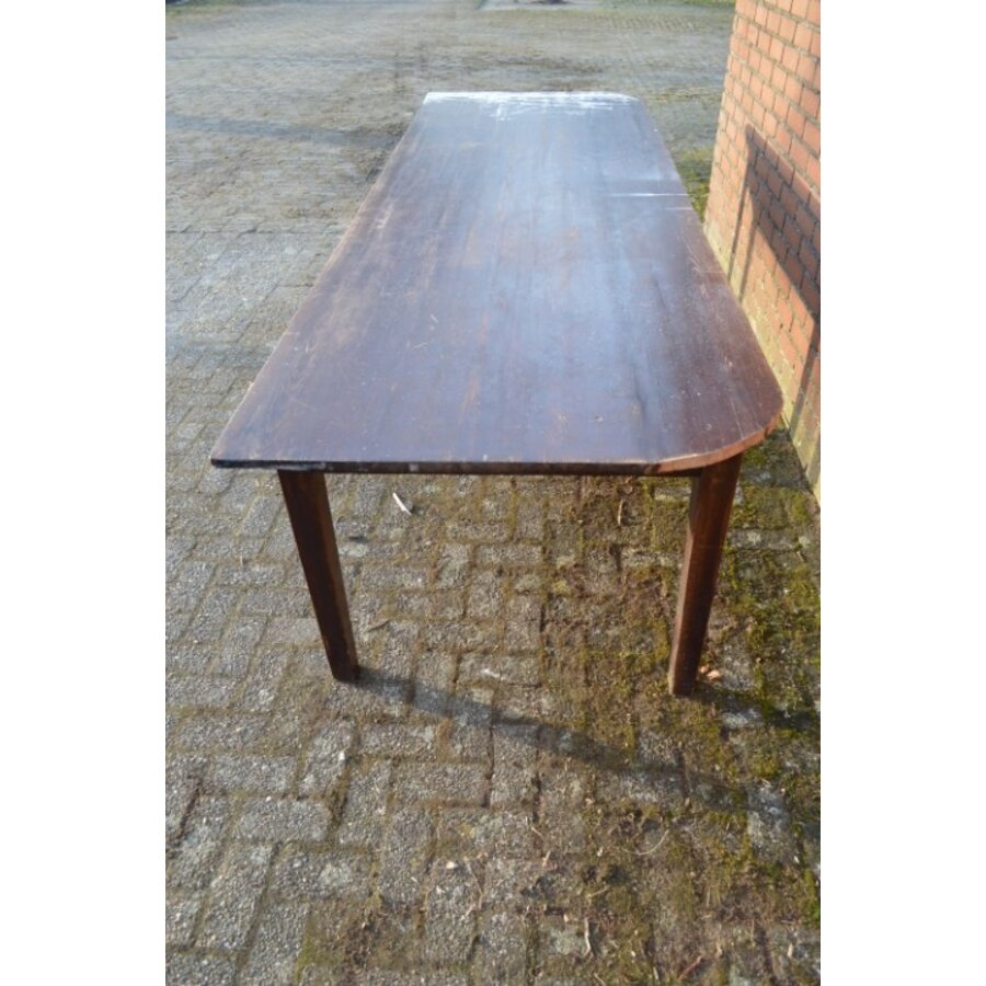 Grote oude grenen tafel van bijna 3 meter met zes poten-2