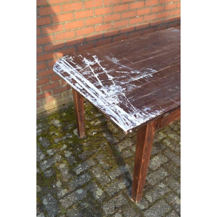 Grote oude grenen tafel van bijna 3 meter met zes poten-7