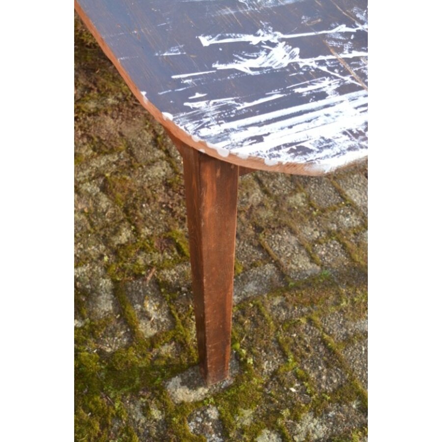 Grote oude grenen tafel van bijna 3 meter met zes poten-9