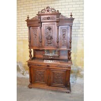 thumb-Authentieke Haagse kast driedelig met houtsnijwerk en laden-2