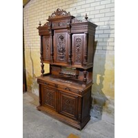 thumb-Authentieke Haagse kast driedelig met houtsnijwerk en laden-3