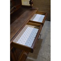 thumb-Donker eiken kloostertafel met uitgesneden liervormige poten-2