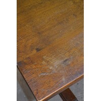 thumb-Donker eiken kloostertafel met uitgesneden liervormige poten-5