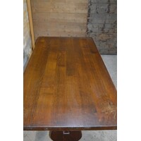 thumb-Donker eiken kloostertafel met uitgesneden liervormige poten-9