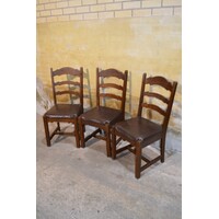 thumb-Set van 3 eiken stoelen met donker houten frame en leren zitting-1