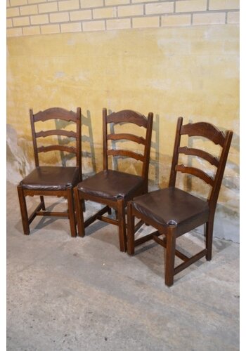Eiken stoelen 3 stuks leren zitting 