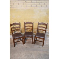thumb-Set van 3 eiken stoelen met donker houten frame en leren zitting-2
