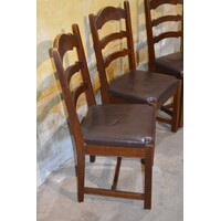 thumb-Set van 3 eiken stoelen met donker houten frame en leren zitting-4