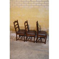 thumb-Set van 3 eiken stoelen met donker houten frame en leren zitting-5