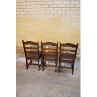 thumb-Set van 3 eiken stoelen met donker houten frame en leren zitting-6