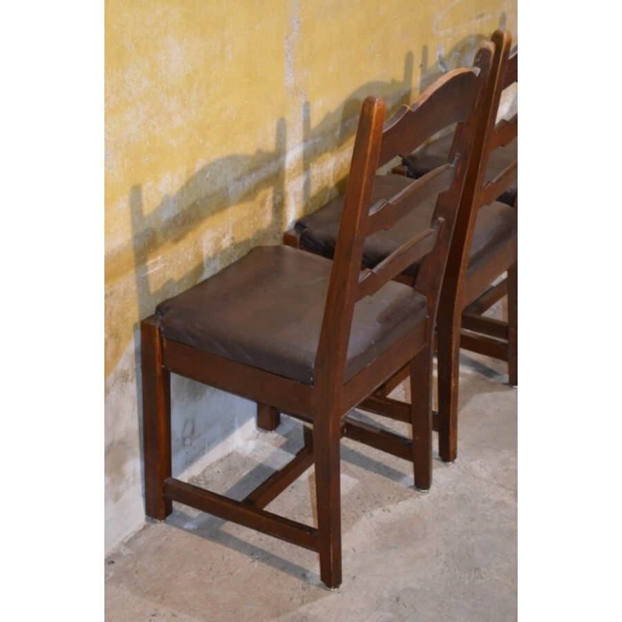 Set van 3 eiken stoelen met donker houten frame en leren zitting-8