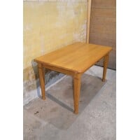 thumb-Massief eiken eettafel blank met lade, tweedehands vintage-1