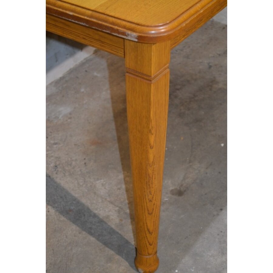 Massief eiken eettafel blank met lade, tweedehands vintage-2