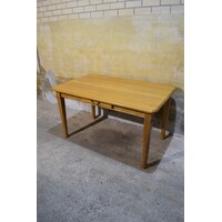 thumb-Massief eiken eettafel blank met lade, tweedehands vintage-3