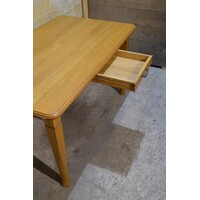 thumb-Massief eiken eettafel blank met lade, tweedehands vintage-4