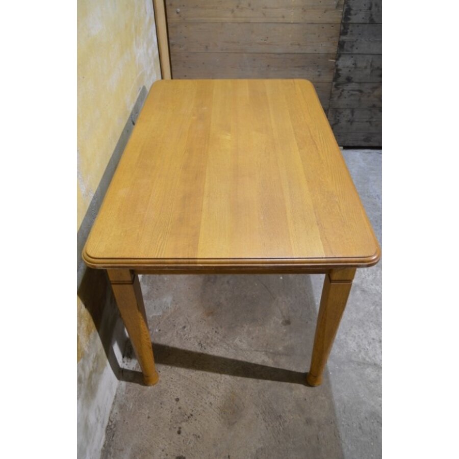 Massief eiken eettafel blank met lade, tweedehands vintage-6