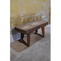 thumb-Antiek landelijk eiken bankje, rustiek en handgemaakt-1