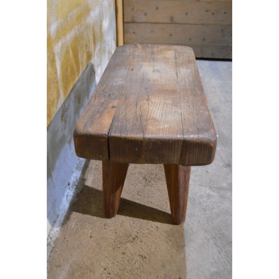 Antiek landelijk eiken bankje, rustiek en handgemaakt-2