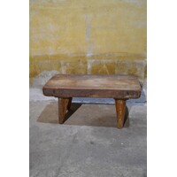 thumb-Antiek landelijk eiken bankje, rustiek en handgemaakt-3