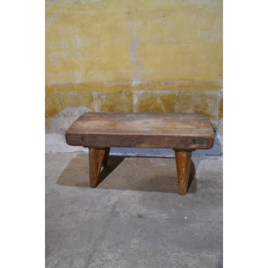 Antiek landelijk eiken bankje, rustiek en handgemaakt-3