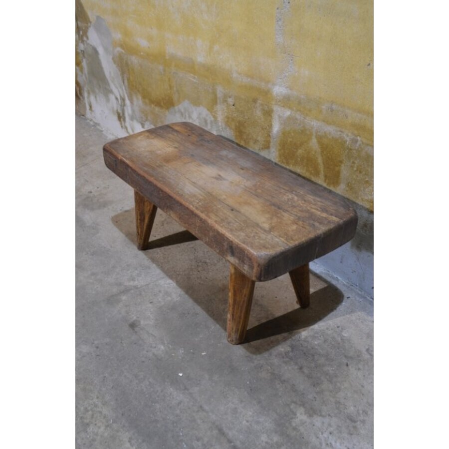 Antiek landelijk eiken bankje, rustiek en handgemaakt-4