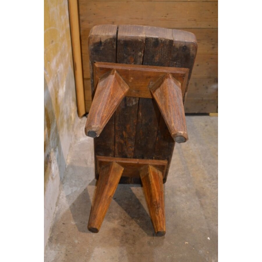 Antiek landelijk eiken bankje, rustiek en handgemaakt-6