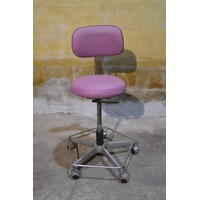 thumb-Hoge salonstoel op wieltjes met roze kunstleren bekleding-1