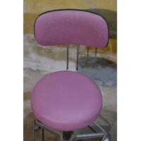 thumb-Hoge salonstoel op wieltjes met roze kunstleren bekleding-4