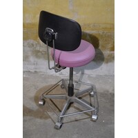 thumb-Hoge salonstoel op wieltjes met roze kunstleren bekleding-5