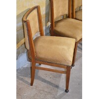 thumb-Set van 4 art deco eiken eetkamerstoelen met stoffen zitting-2