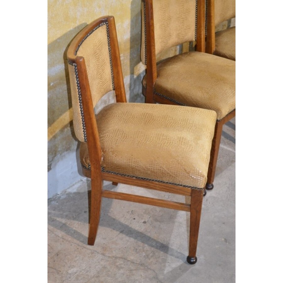 Set van 4 art deco eiken eetkamerstoelen met stoffen zitting-2