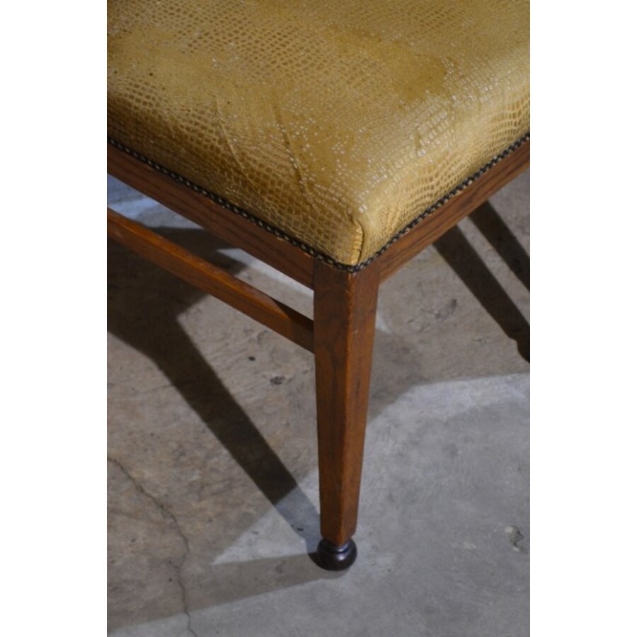 Set van 4 art deco eiken eetkamerstoelen met stoffen zitting-3