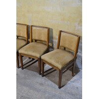 thumb-Set van 4 art deco eiken eetkamerstoelen met stoffen zitting-5
