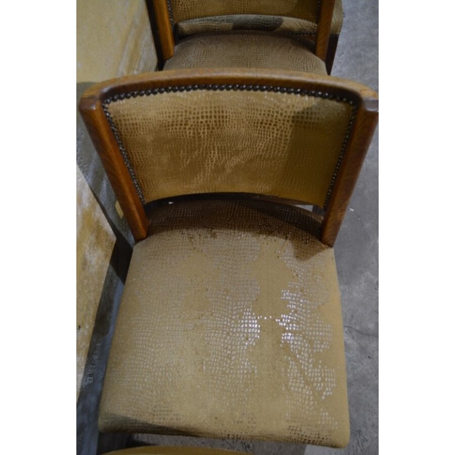 Set van 4 art deco eiken eetkamerstoelen met stoffen zitting-6
